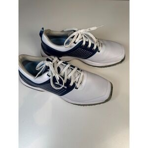 Sqairz Arrow Golf Shoes Men Size 8.5 Square Toe White Navy Blue Athletic Toe Box